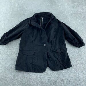 Black Torrid Womens Blazer Jacket Size 2 With Ruched Sleeves & Button 0090